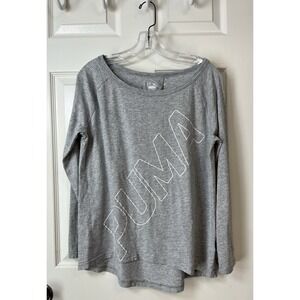 Puma Loose Fit Long Sleeve Off Shoulder Athletic Yoga Shirt Top Gray Women's M‎